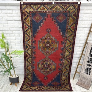 Alfombra de pasillo hecha a mano, alfombra de pasillo ancha, alfombra de pasillo turca de lana, alfombra de pasillo Oushak hecha a mano, alfombra de pasillo vintage, alfombra de pasillo, 1,1 x 2,2 m