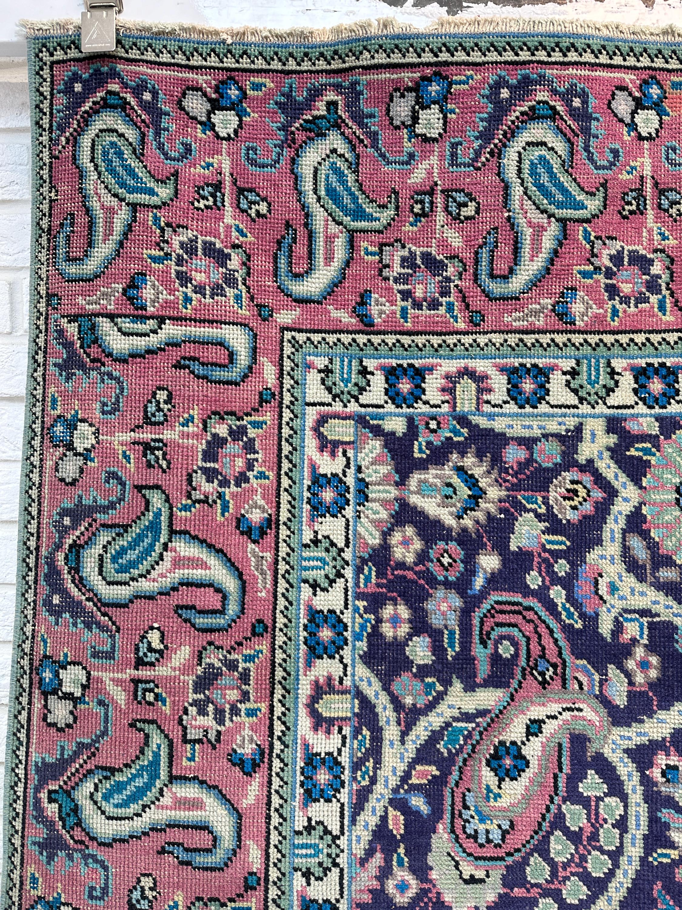 9x12 Vintage Handmade Turkish Rug, Distressed Pink Beige Medallion