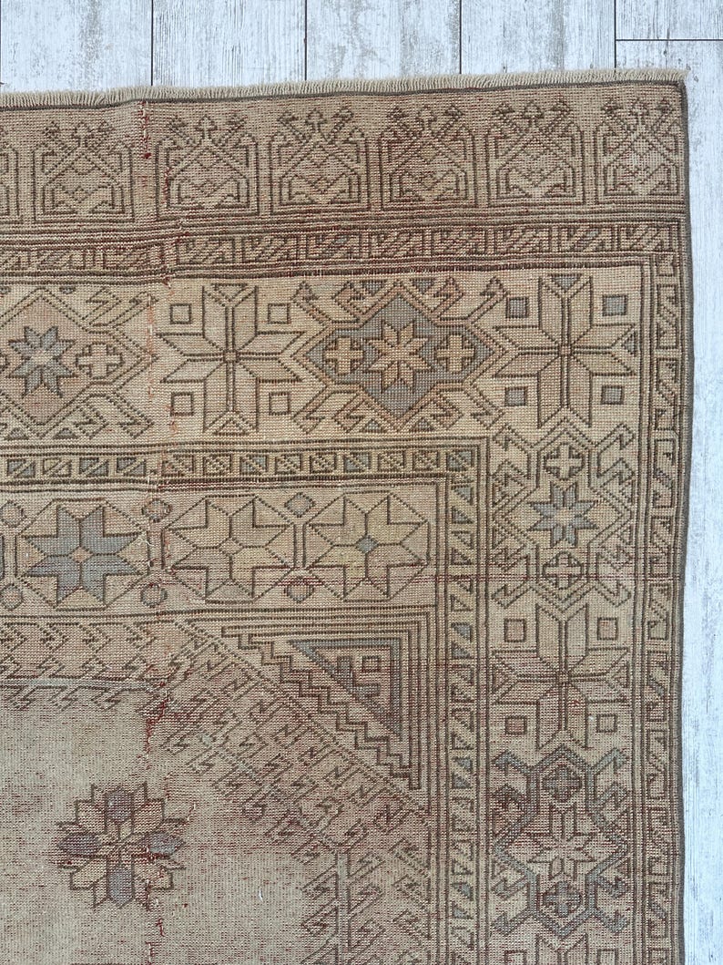 Tappeto rosa da fattoria 5x9, tappeto vintage fatto a mano, tappeto turco Oushak, tappeto grande, tappeto orientale da soggiorno, tappeto rettangolare in lana 5,7x9 piedi immagine 9
