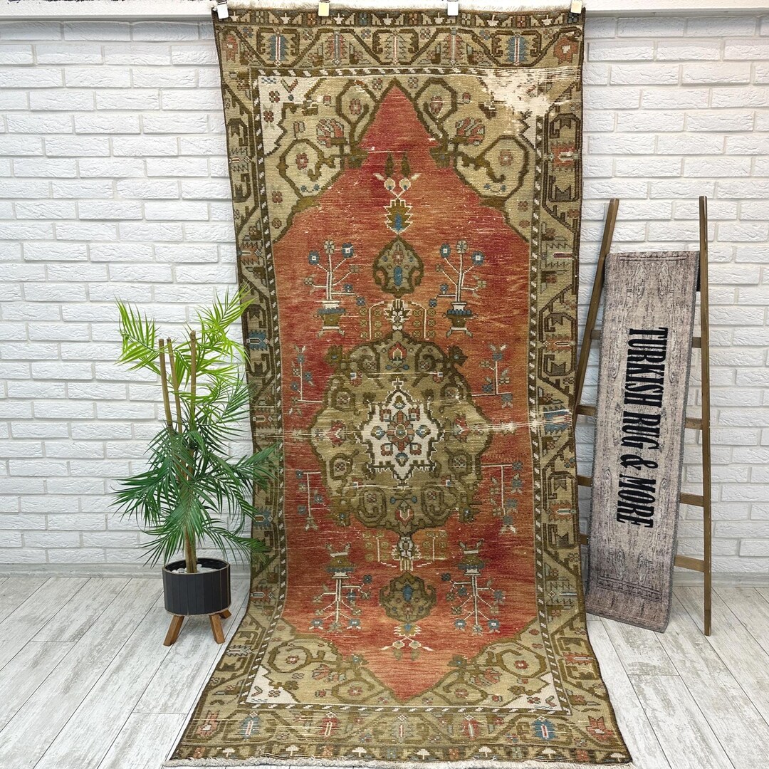 4x9 Rustic Kitchen Decor, Vintage Area Rug, 4x9 Turkish Handmade Rug ...