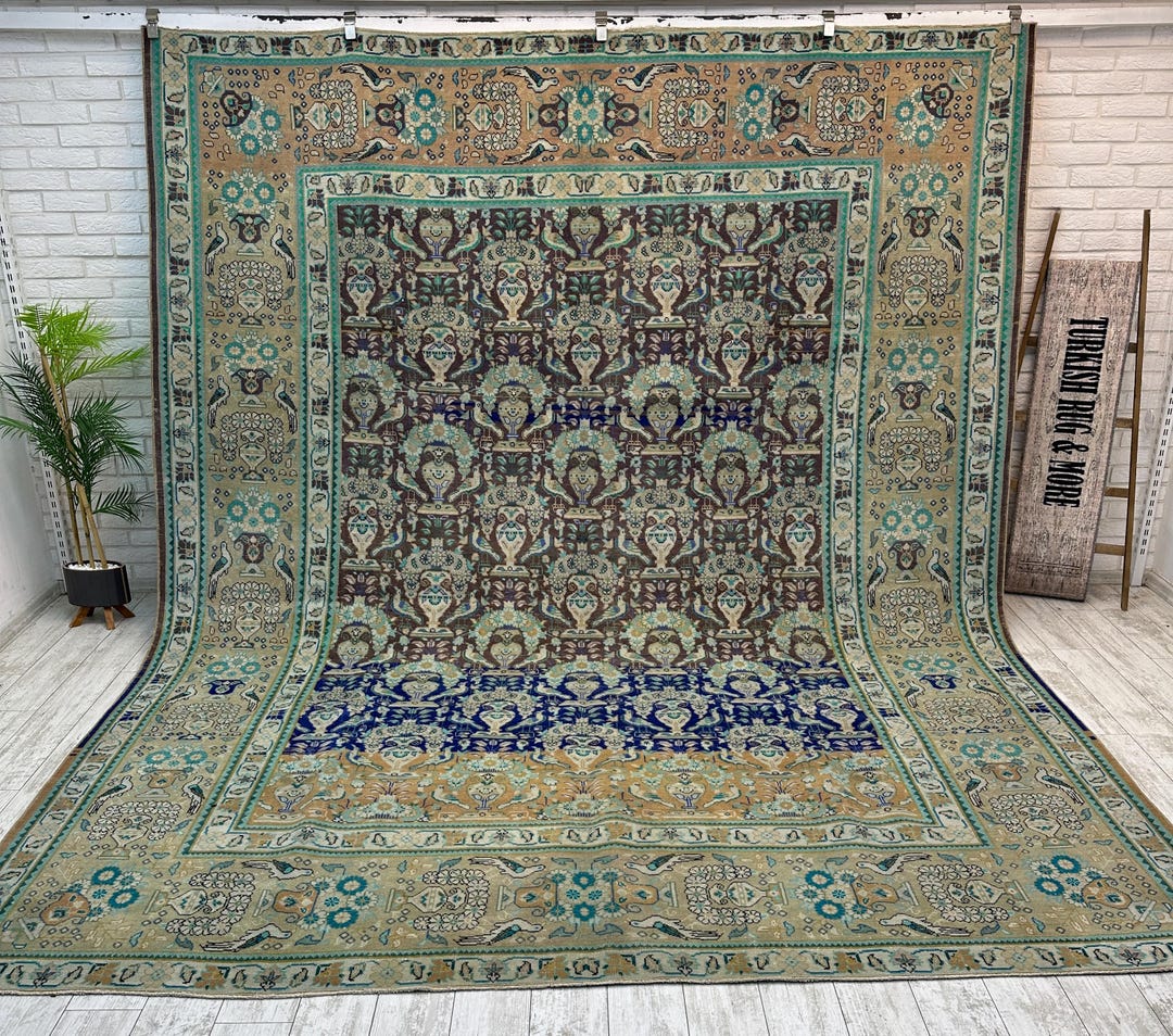 Hyco Rug Handwoven 9x12 Vintage Turkish Area Rug, Large Wool Carpet With Elegant ...