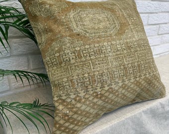 Vintage Bohemian Pillow Cover 20x20", Handmade Rug Pillow Cover, Boho Decorative Pillow Cover, Kilim Cushions, Ethnic Pillow, Kilim Pillow