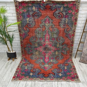 Vintage Turkish Rug, Handmade Area Rug, Antique Rug, Rug For Living Room, Oushak Rug, Turkish Area Rug, Aesthetic Vintage Rug, 4.8x6.1 ft