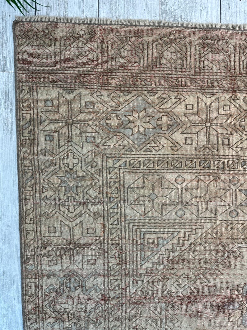 Tappeto rosa da fattoria 5x9, tappeto vintage fatto a mano, tappeto turco Oushak, tappeto grande, tappeto orientale da soggiorno, tappeto rettangolare in lana 5,7x9 piedi immagine 8