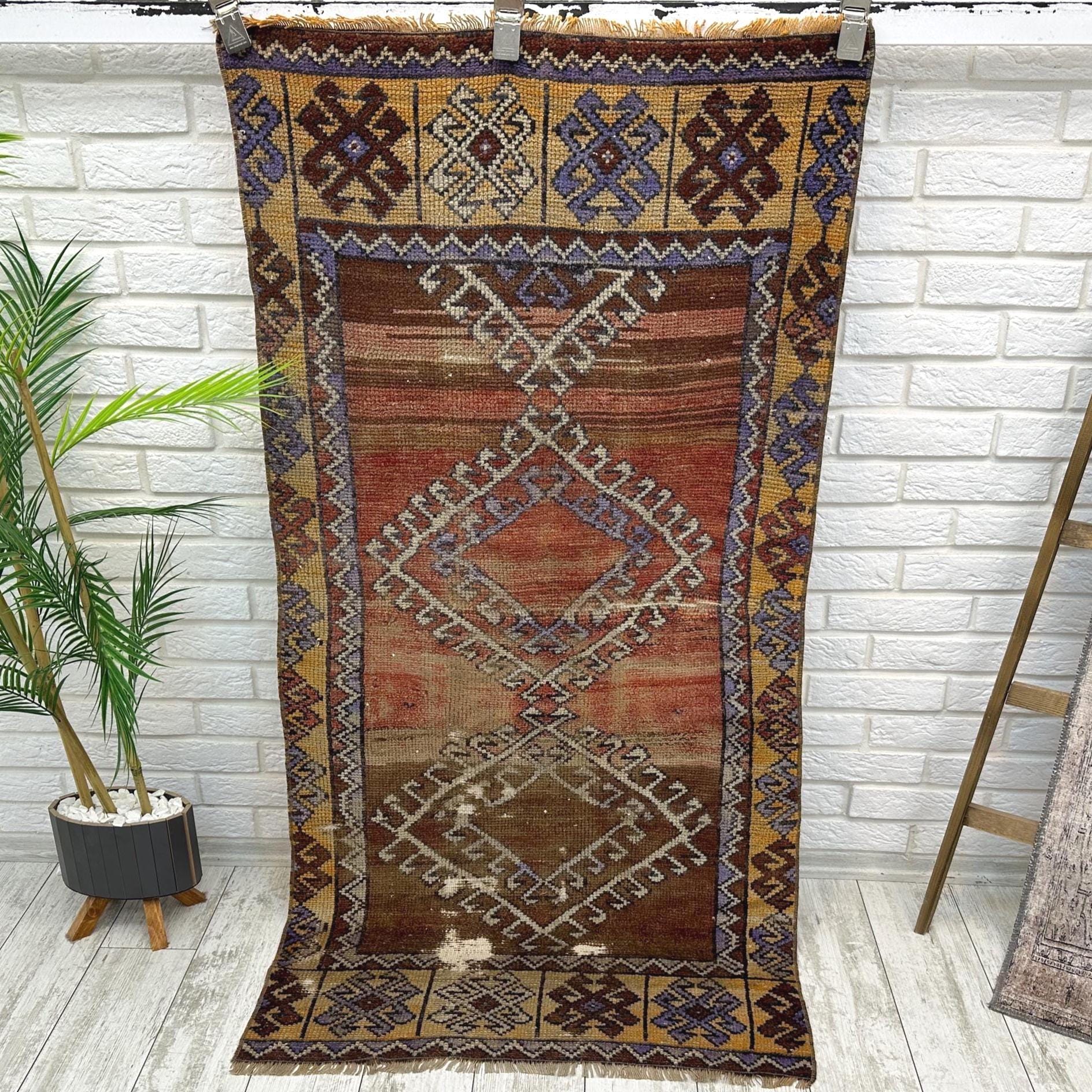 3x5 Red Bohemian Rug, 3x5 Turkish Oriental Rug, Floor Rug