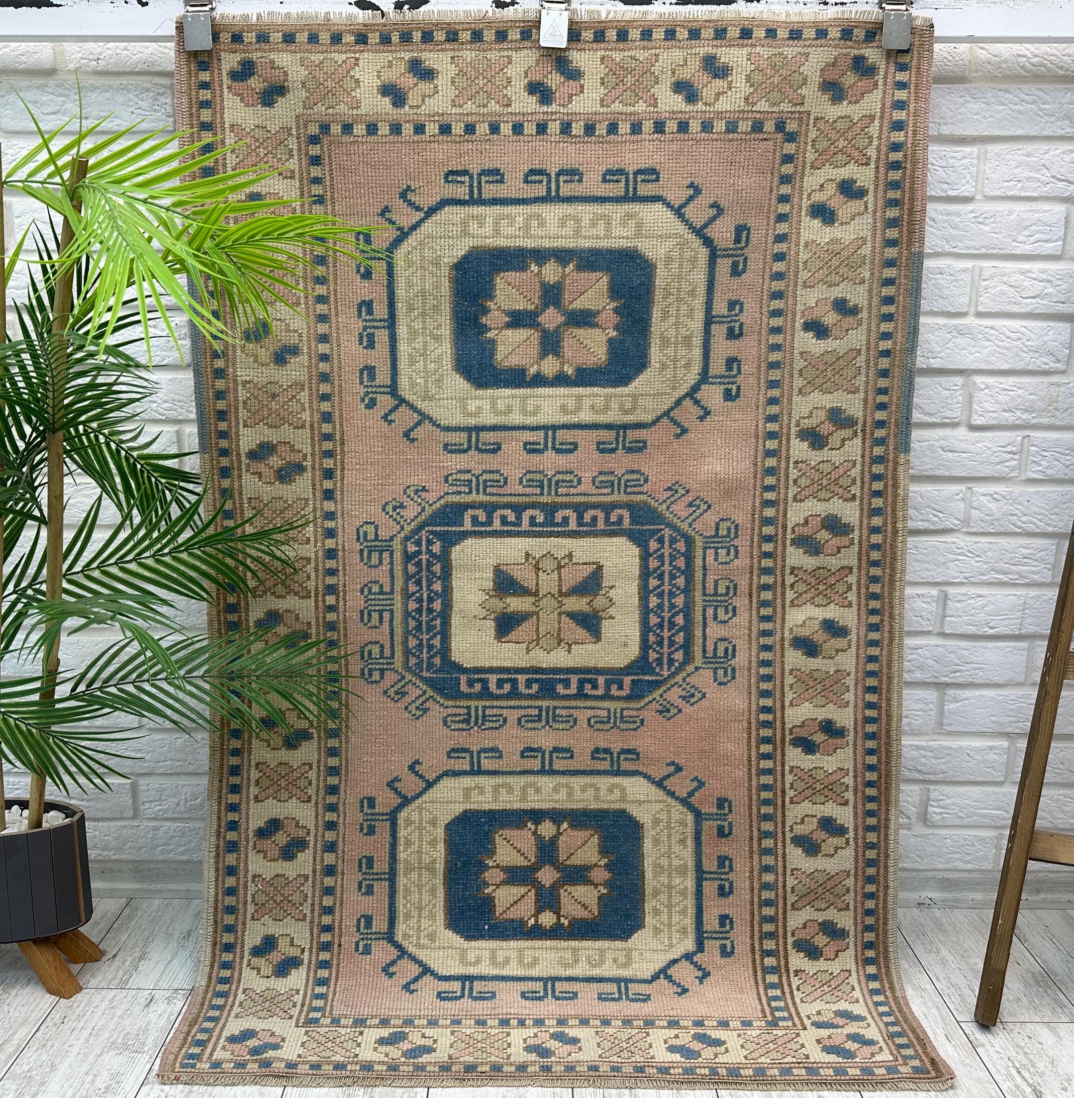 Vintage Turkish Rug, 3x4 Handmade Area Rug, Farmhouse Rug, Oushak