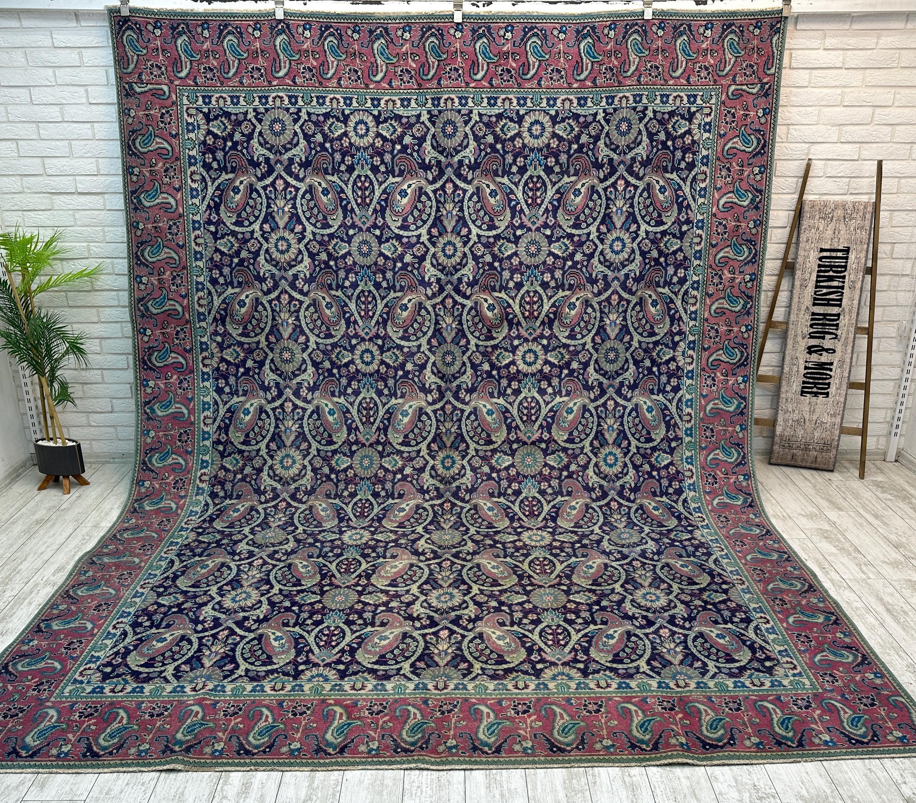 9x12 Vintage Handmade Turkish Rug, Distressed Pink Beige Medallion