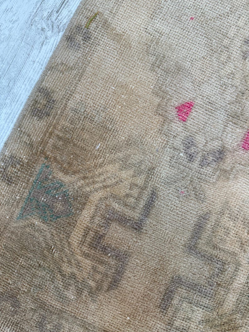 Kleiner Vintage Türteppich, Türteppich, Handgemachter Teppich Küchenteppich, Wollteppich, Handgeknüpfter Wollteppich, 1x3 Fußteppich Bild 2