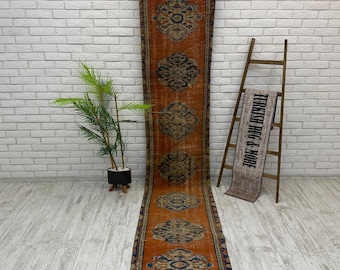 Tappeti per cucina, tappeto da corridoio annodato a mano, tappeto in lana Oushak, tappeto antico, tappeto da corridoio Treads, tappeto da corridoio, tappeto vintage turco, 2,2x11,5 piedi