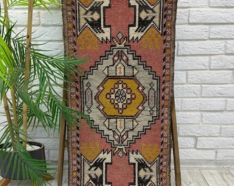 1x3 Entryway Rug, Small Turkish Rug, 1x3 Handmade Rug,  Small Oushak Rug, Vintage Doormat Rug, Bohemian Rug, Doormat Turkish Rug, 1.6x3.4 ft