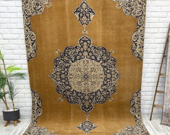 Alfombra naranja de 5x8 pies, alfombra turca grande, alfombra vintage, alfombra Oushak hecha a mano, alfombra para sala de estar, alfombra de cocina antigua, alfombra de decoración bohemia de 5.4x8.2 pies