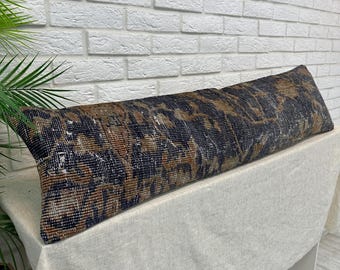 Turkish Vintage Kilim Patchwork Pillow Cover 12x48", Turkish Rug Lumbar Cushion, Boho Chic Long Sofa Pillow for Home Decor, Vintage Pillow