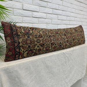 Vintage Kelim-bolsterkudde, 12x48 handgjord ullkudde för soffa eller sängdekor, boho örngott