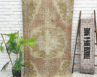 3x7 Brown Vintage Rug, 3x7 Large Oushak Rug, Vintage Rug, Handmade Area Rug, Ethnic Oushak Rug, Vintage Rug, Entryway Mat, 3.5x7 ft