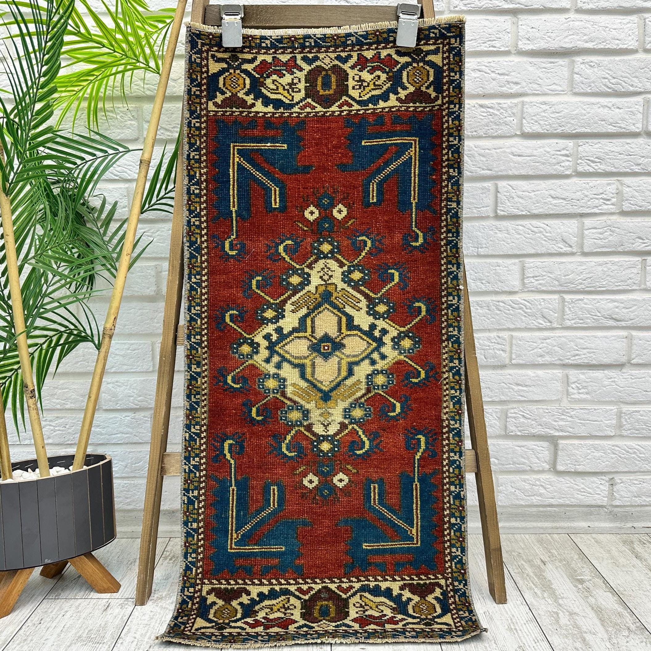 1x3 Turkish Red Rug, Bohemian Rug, 1x3 Kitchen Rug, 1x3 Doormat Rug, Mini Rug, Area Rug, Vintage Small Rug, Small Oushak Rug, 1.5x3.5 ft