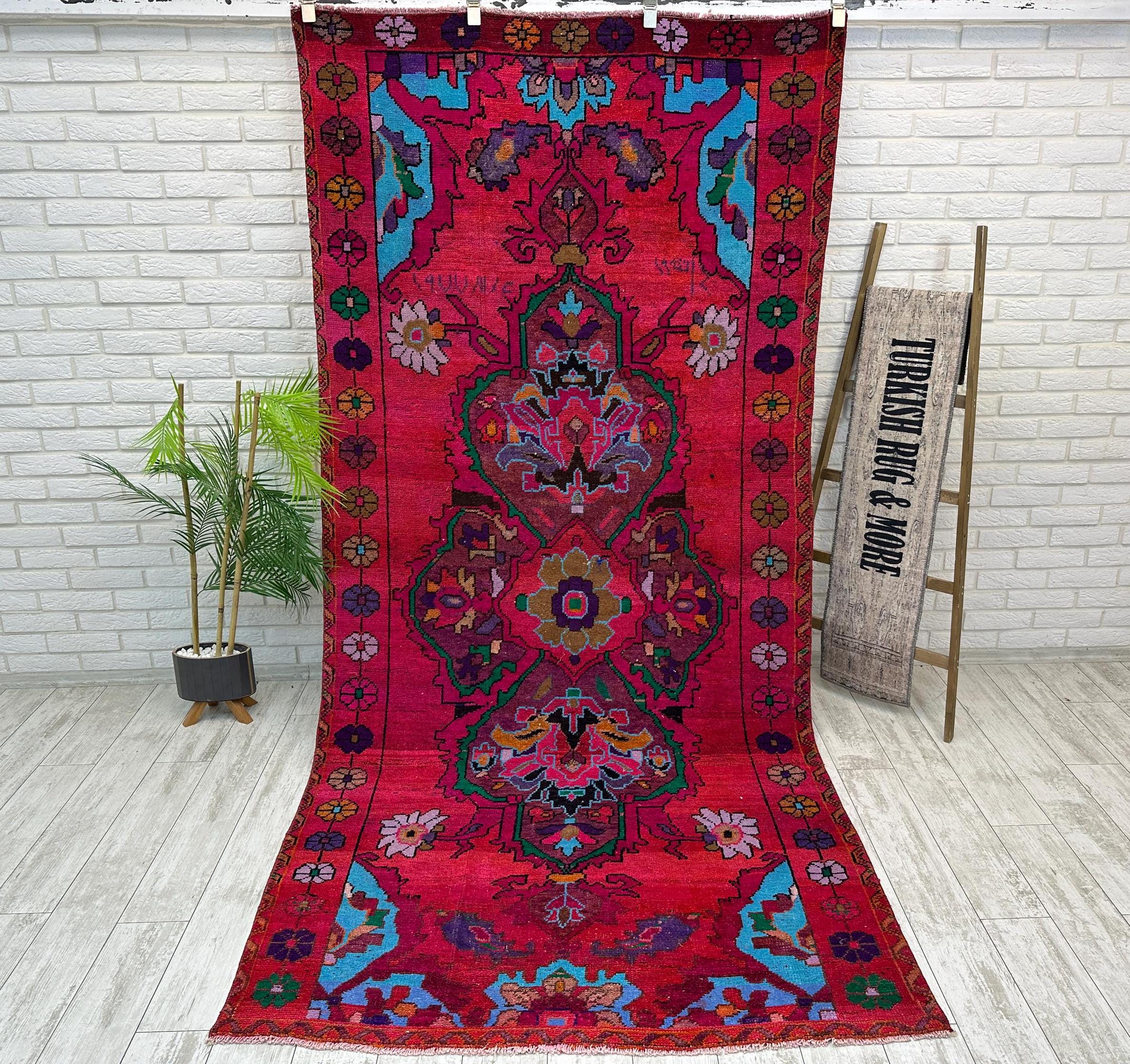 5x10 Vintage Red Purple Rug, Handmade Area Rug, Antique Floral Rug