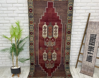 Red Turkish Rug, Bedroom Rug, Gothic Rug, Outside Rugs, Carpet Rug, Area Rug, Vintage Rug, Handmade Oushak Rug, 3.3x7.4 ft