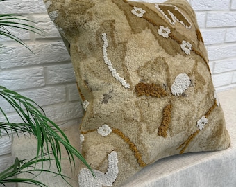 Housse de coussin orange, coussin carré fait main 20 x 20, tapis en laine tribal, accent de canapé bohème, coussin turc vintage, oreiller vintage