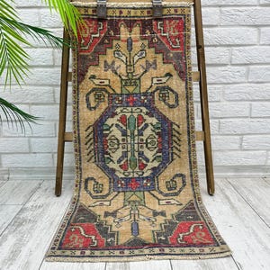 Bathroom Rug 1x3, Small Vintage Rug, Kilim Rug, 1x3 Oushak Rug, Small Turkish Rug, Door Mat Rug, Tiny Turkish Rug, Vintage Carpet 1.5x3.3 ft