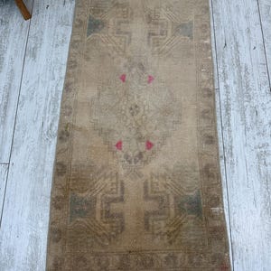 Kleiner Vintage Türteppich, Türteppich, Handgemachter Teppich Küchenteppich, Wollteppich, Handgeknüpfter Wollteppich, 1x3 Fußteppich Bild 4