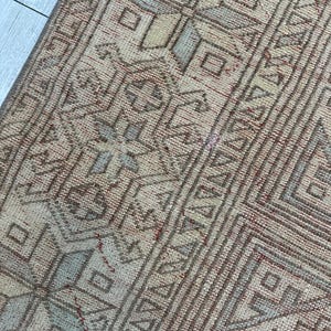 Tappeto rosa da fattoria 5x9, tappeto vintage fatto a mano, tappeto turco Oushak, tappeto grande, tappeto orientale da soggiorno, tappeto rettangolare in lana 5,7x9 piedi immagine 5