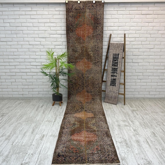 Faded Runner Rug, Turkish Handmade Rug, Oushak Rug, VintageRunner Rug, Wool Rug, Boho Decor Rug, Large Rug, Turkey Rug, 2.5x12.4 ft