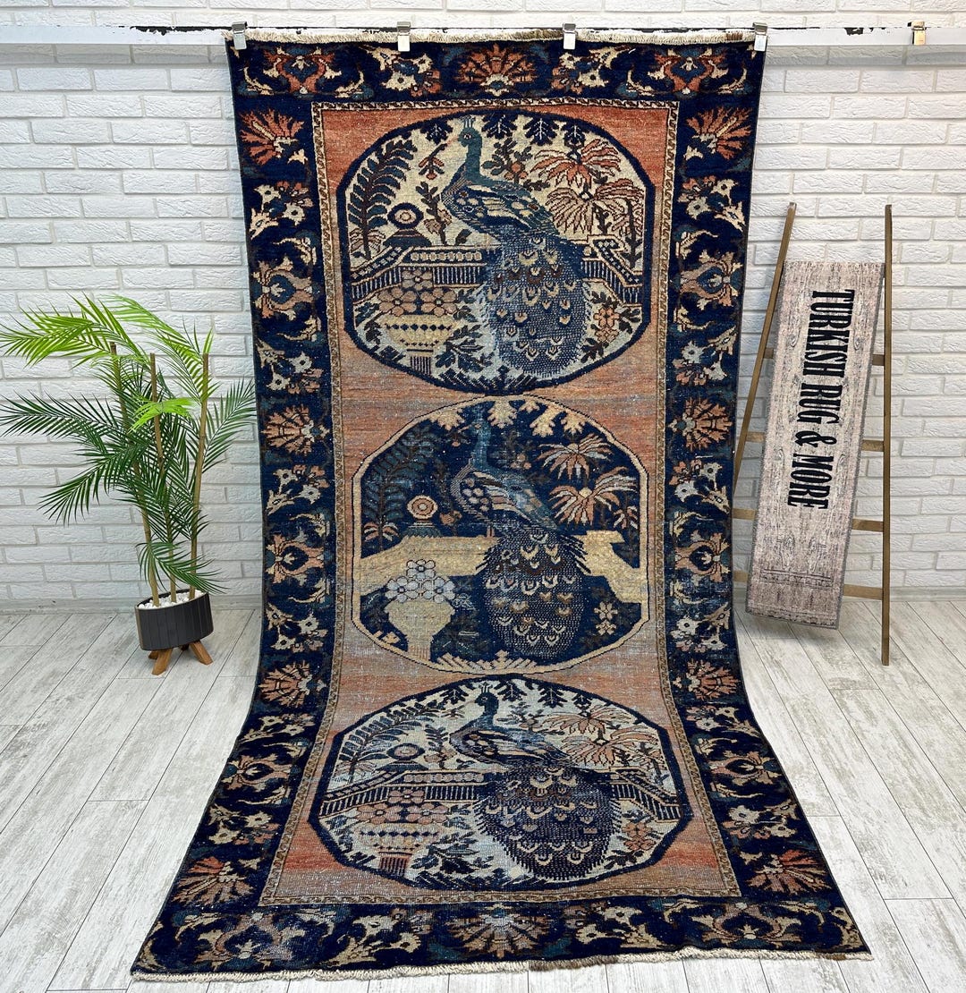 Antique Rustic Rugs Animal Design Vintage Rug, Handmade Rustic Rug, Turkish Rug, Bohemian ...