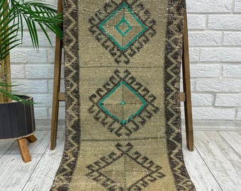 Small Turkish Rug, Vintage Rug, Doormat Rug, Oushak Rug, Handmade Rug, Oriental Rug, Bedroom Rug, Office Rug, Kitchen Rug, 1.5x3.2 ft