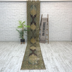 Handgeknüpfter brauner Läuferteppich, 2x11 Fuß (ca. 64x335 cm), Küchenteppich aus türkischer Wolle, 2,1x12,7 Fuß (ca. 64x387 cm)