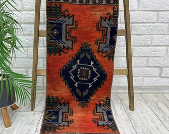 Small Vintage Rug, 1x3 Handmade Rug, Turkish Rug, Kitchen Rug, Vintage Small Rug, 1x3 Area Rug, Bohemian Rug, Small Oushak Rug, Handmade Rug