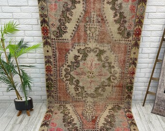 Alfombra para sala de estar, alfombra de regalo para inauguración de la casa, alfombra vintage hecha a mano, alfombra de área, alfombra Oushak, alfombra floral, alfombra de regalo para el hogar hecha a mano, 3,9 x 7,1 pies