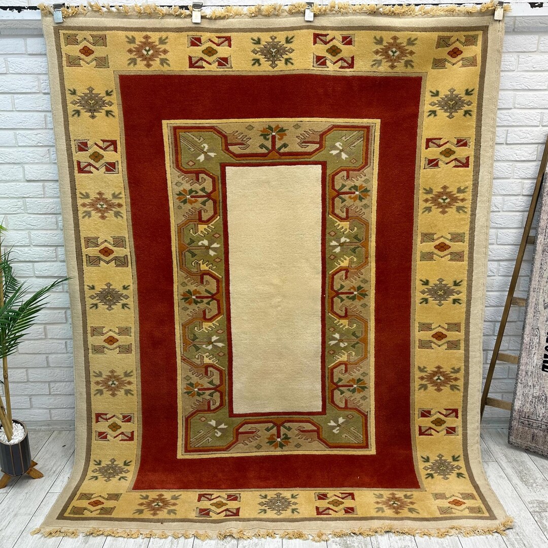 6x7 Rug Large Oushak Rug, Handmade Turkish Rug, Faded Orange Area Rug, 6x7 ...