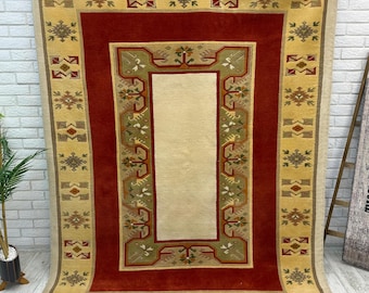 Large Oushak Rug, Handmade Turkish Rug, Faded Orange Area Rug, 6x7 Living Room Rug, Antique Rug, Bedroom Rug, Beige Bohemian Rug, 5.8x7.4 ft