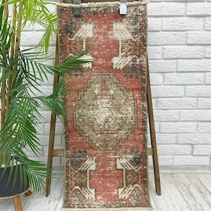 Worn Rug, Small Moroccan Rug, Small Area Rug, Turkey Carpet Rug, Turkish Area Rug, Cotton Rug,Oriental Doormat Rug,Runner Bath Mat 1.4x3.4ft