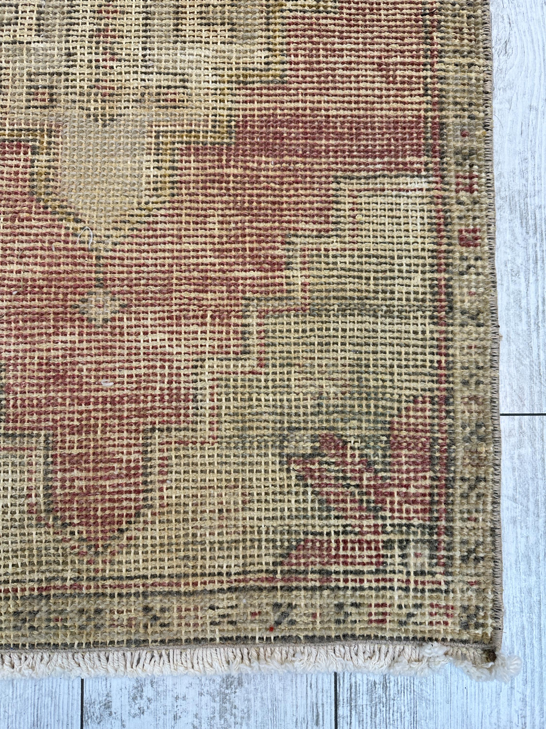 Petit Tapis Turc Primitif, Rouge, En Coton, 1,3 X 3,0 Ft, Fabrication Turquie