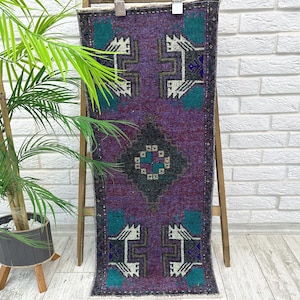 Bathroom Rug, Small Vintage Rug, Kilim Rug, 1x3 Oushak Rug, Small Turkish Rug, Door Mat Rug,Orange Turkish Rug 1x3, Vintage Carpet 1.4x3.5ft