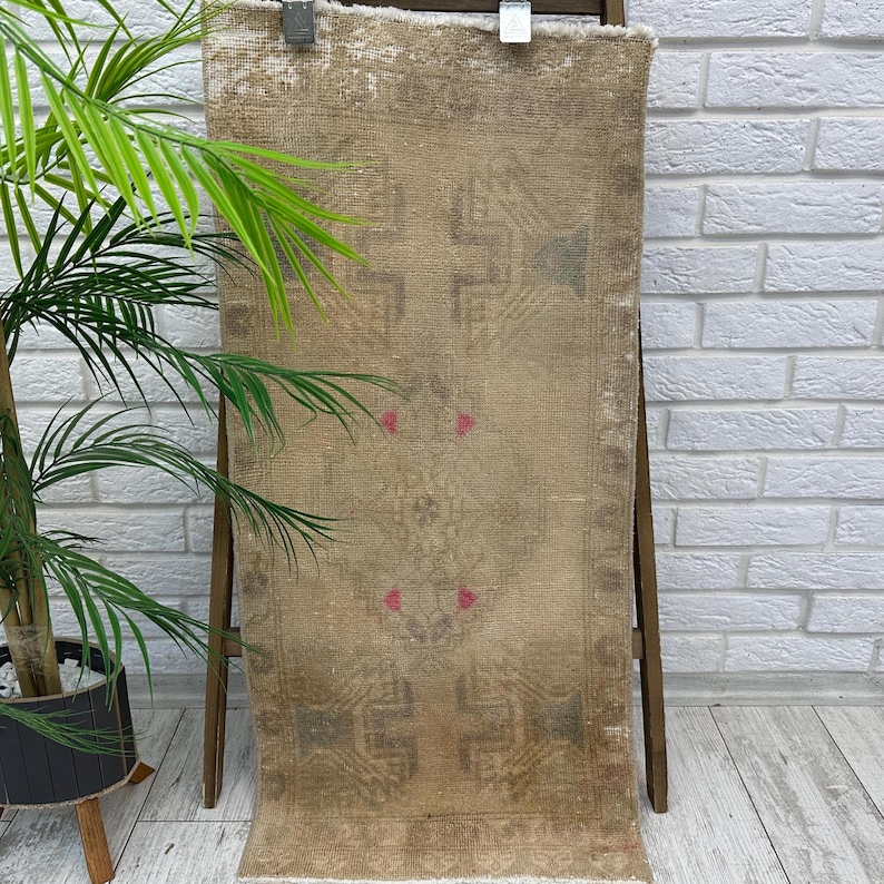 Kleiner Vintage Türteppich, Türteppich, Handgemachter Teppich Küchenteppich, Wollteppich, Handgeknüpfter Wollteppich, 1x3 Fußteppich Bild 1