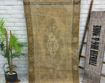 Turkish Geometric Rug, Vintage Area Rug, Living Room Rug, Saloon Rug, Vintage Rug, Bedroom Rug, Entry Worn Rug, Saloon Rug, 3x6.1 ft