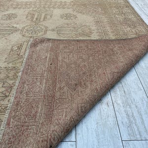 Tappeto rosa da fattoria 5x9, tappeto vintage fatto a mano, tappeto turco Oushak, tappeto grande, tappeto orientale da soggiorno, tappeto rettangolare in lana 5,7x9 piedi immagine 10