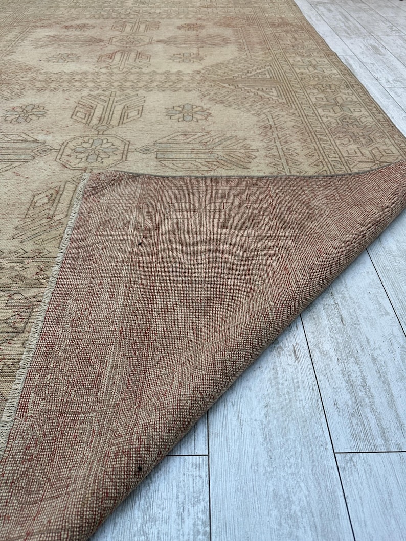 Tappeto rosa da fattoria 5x9, tappeto vintage fatto a mano, tappeto turco Oushak, tappeto grande, tappeto orientale da soggiorno, tappeto rettangolare in lana 5,7x9 piedi immagine 10