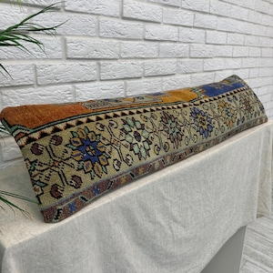Turkish Vintage Kilim Patchwork Pillow Cover 12x48", Turkish Rug Lumbar Cushion, Boho Chic Long Sofa Pillow for Home Decor, Vintage Pillow