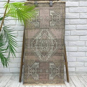 1x3 Kleiner Badezimmer Teppich, Fußmatte, Kleiner Teppich, 1x3 Vintage Oushak Teppich, Küchenteppich, Kleiner Bereich, 40x100 cm