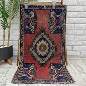 1x3 Entryway Rug, Small Nomandic Rug, Antique Rug, Mini Oushak Rug, Worn Rug, Runner Bath Mat, Doormat Rug, Small Handmade Rug, 1.7x3.2 ft