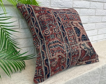 Nomadic Kilim Pillow,Bohemian Kilim Pillow, Turkish Kilim Pillow, Kelim Kissen, Antique Kilim Pillow, 20x20&quot; Pillow Cover, Rug Pillowcase