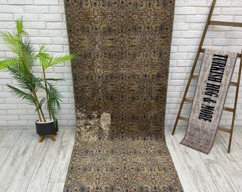 3x8 Vintage Runner Rug, Handmade Turkish Runner Rug, Wool Turkish Runner Rug, Oushak Runner Rug, Vintage Runner Rug, Hallway Rug, 3.3x8.3 ft