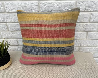 Rustic Pillow, 16x16", Boho Cushion, Ethnic Pillow, Decorative Pillows, Decorative Cushion Cover, Kilim Cushion, Boho Pillow, Pillow Cover