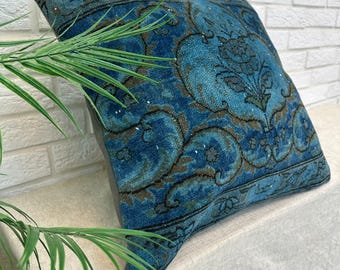 手織りトルコウール枕カバー：ヴィンテージカーペットクッション