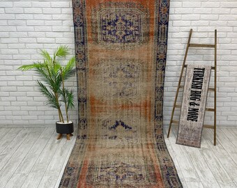 Large Runner Rug, Handmade Vintage Rug, Oushak Rug, Rustic Rug, Living Room Rug, Antique Rug, Kitchen Rug, Decor Rug, Bohemian Rug, 3.8x10.6