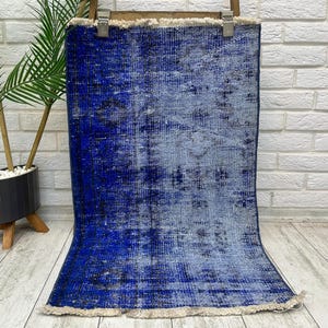 Blauer Handgeknüpfter Teppich, 70x30 Außenteppich, Orientteppich, Bodenmatte, Kleiner Küchenteppich, Kleiner Boho Teppich, Kurzflorteppich, Kleiner Outdoor Teppich