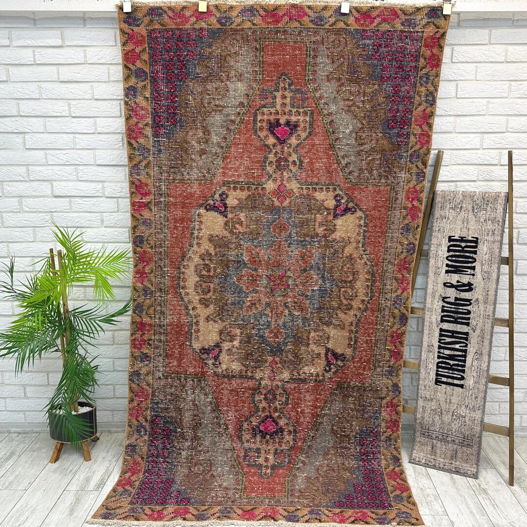 4x8 Vintage Rug, Antique Rug, Beige Turkish Rug, 4x8 Oushak Rug ...